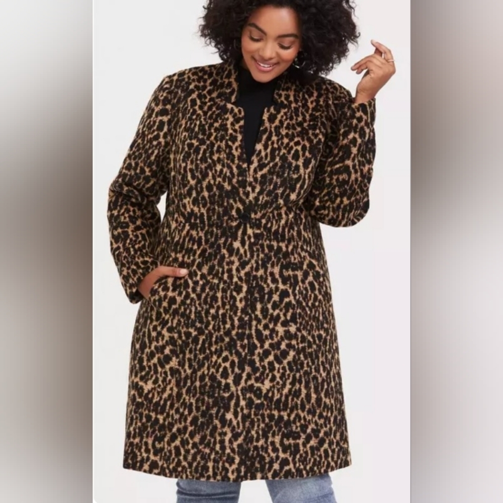 Torrid Leopard Print Single Button Wool Blend Coat Size 6